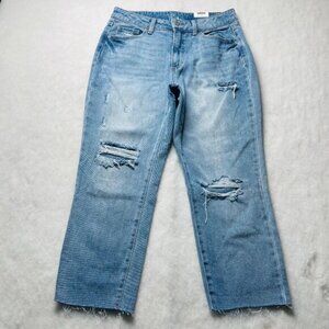 NWT Time And Tru Womens Blue High Rise Distress Straight Crop Denim Jeans Sz 12